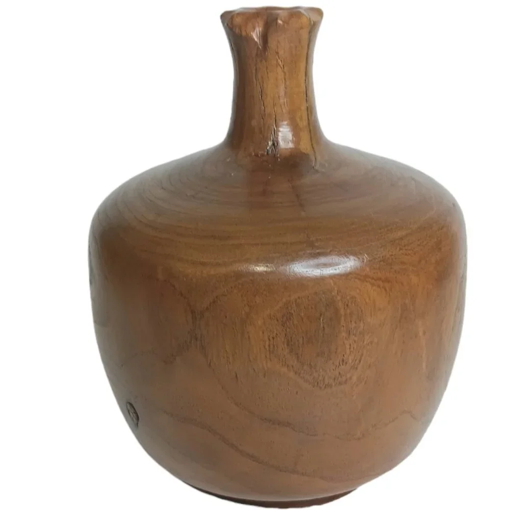 Wood Vase Handmade Small Neck Boho Style